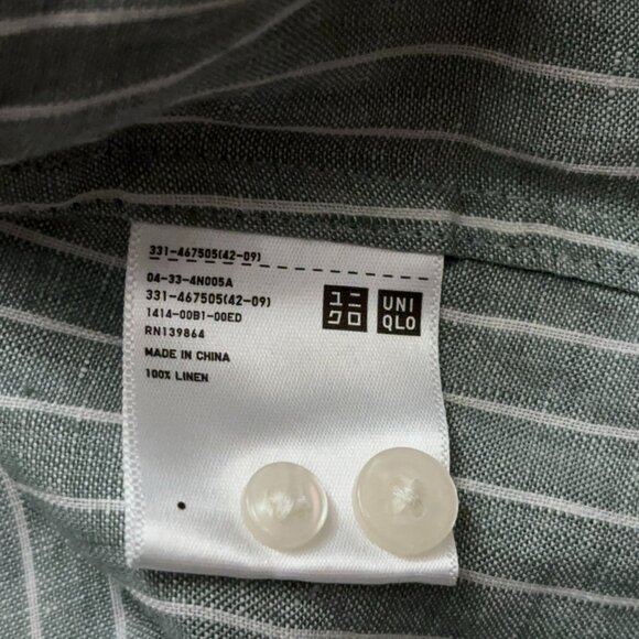 Uniqlo Shirt Mens Size S Long Sleeve 100% Linen Green Striped NEW - Picture 4 of 5